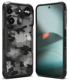 Nothing Phone (3) Case | Fusion-X - Rugged black case with a camo-patterned back and front view of the phone screen.