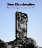 Nothing Phone (3) Case | Fusion-X - Matte black phone case with camo pattern standing on a rock against a blue sky.