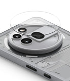 Nothing Phone (3a) Pro | Camera Glass - A circular glass protector hovering above the triple-lens camera module.