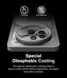Nothing Phone (3a) Pro | Camera Glass - Close-up of phone camera lens with oleophobic coating icons and descriptive text.