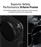 Nothing Phone (3a) Pro Case | Fusion-X - Close-up of a black phone case corner with a reinforced X-design frame next to rock.