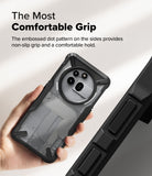 Nothing Phone (3a) Pro Case | Fusion-X - A hand holds a Nothing phone in a black Fusion-X case with textured side grips.