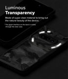 Nothing Phone (3a) Case | Fusion-X - Clear phone case with camo pattern showing glowing glyph lights on the back.