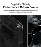 Nothing Phone (3a) Case | Fusion-X - Close-up of a black phone case corner with a reinforced X-design frame next to a rocky texture.