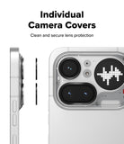 Nothing Phone (4a) Pro | Camera Glass (2P) - Nothing Phone (4a) Pro - Individual camera lens covers shown floating next to the rear camera module of a white smartphone.