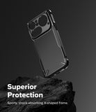 Nothing Phone (4a) Pro Case | Fusion-X - Black protective phone case with X-shaped frame resting on a dark rock.