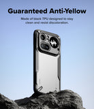 Nothing Phone (4a) Pro Case | Fusion-X - Black protective phone case on a rock against a blue sky with anti-yellow text.