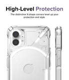 Nothing Phone (1) Case | Fusion-X - Clear protective phone case with reinforced X-shape corners shown from back and side.