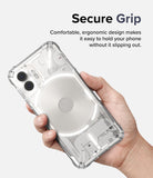 Nothing Phone (2) Case | Fusion-X - A hand holding a Nothing Phone (2) in a clear, reinforced Fusion-X protective case.