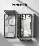 Nothing Phone (2) Case | Fusion-X - Multiple views of a clear, rugged phone case on a Nothing Phone (2) against a gray background.