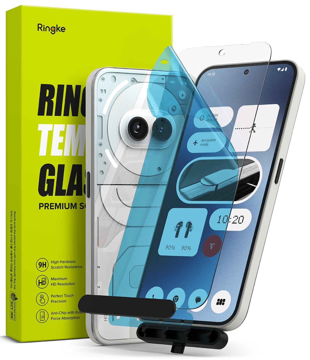 Nothing Phone (2a) / (2a) Plus Screen Protector | Glass - Tempered glass screen protector being applied to a Nothing Phone.
