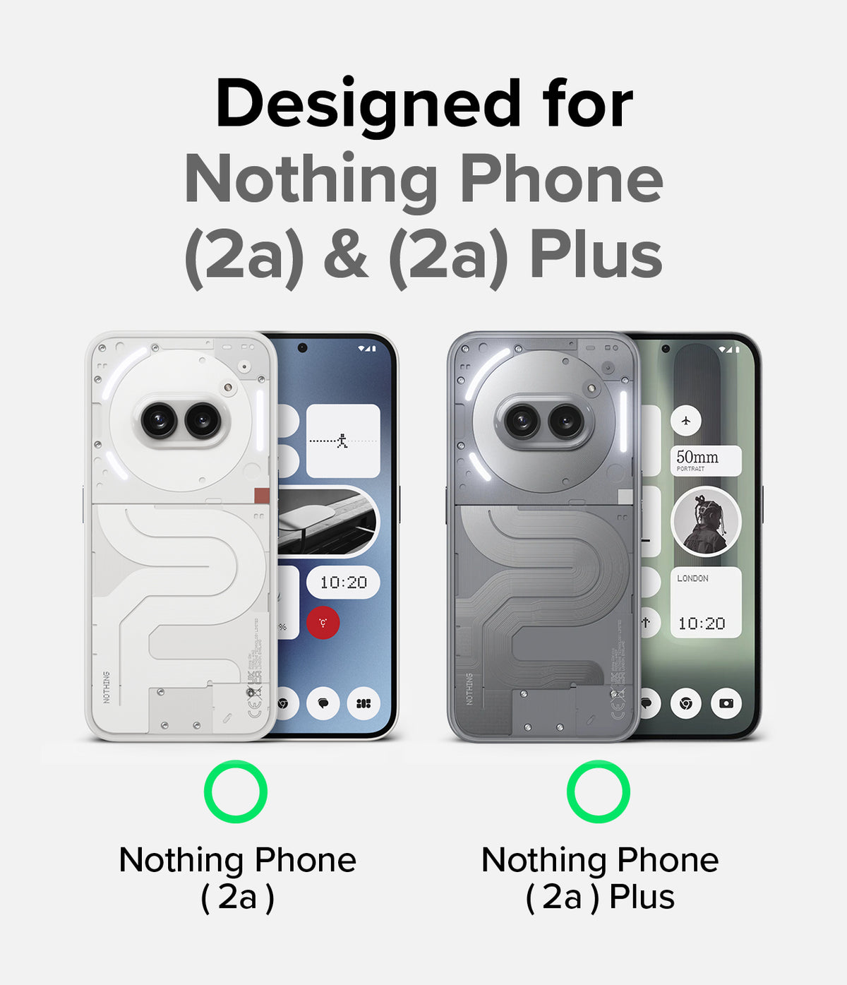 Nothing Phone (2a) / (2a) Plus Screen Protector | Glass - Nothing Phone (2a) / (2a) Plus Screen Protector - White and grey Nothing Phone (2a) models shown with screen interfaces.