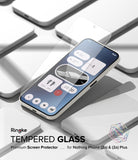 Nothing Phone (2a) / (2a) Plus Screen Protector | Glass - Nothing Phone (2a) / (2a) Plus Screen Protector - Tempered glass film hovering over a smartphone with a widget interface.