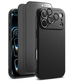 [Bundle] iPhone 17 Pro | Onyx Magnetic - Black iPhone 17 Pro case, screen protector, and camera lens rings arranged in a layered, exploded view.