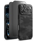 [Bundle] iPhone 17 Pro Max | Onyx Magnetic - Black camo phone case, screen protector, and lens rings for iPhone 17 Pro Max.