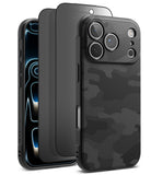 [Bundle] iPhone 17 Pro | Onyx Magnetic - iPhone 17 Pro with a black camo magnetic case and a screen protector layered in front.