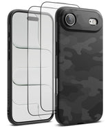 [Bundle] iPhone Air | Onyx Magnetic - Black camo phone case with magnetic ring and two clear screen protectors.