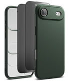 [Bundle] iPhone Air | Onyx Magnetic - Exploded view of a dark green iPhone case, screen protector, and phone body.