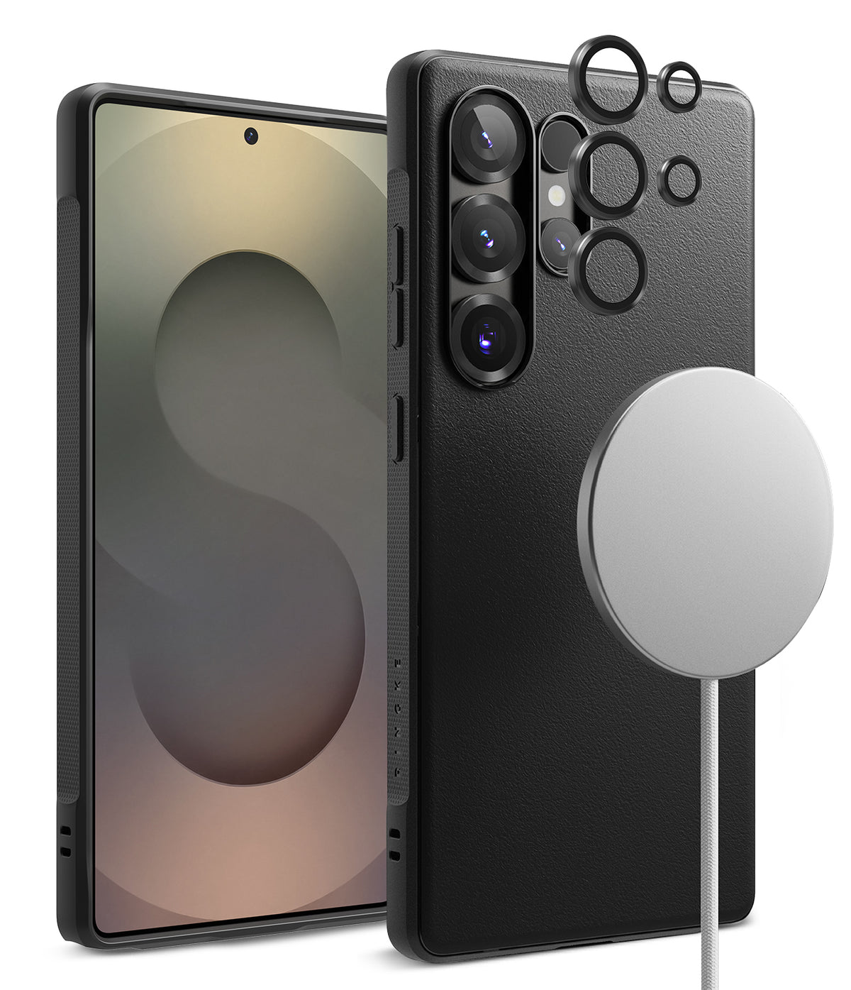 [Bundle] Galaxy S25 Ultra | Onyx Magnetic - Galaxy S25 Ultra | Onyx Magnetic - Black phone case, magnetic charger, and lens protectors for Galaxy S25 Ultra.
