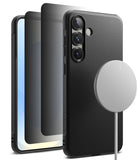 [Bundle] Galaxy S25 | Onyx Magnetic - Black textured phone case with magnetic charger and screen protector layers.