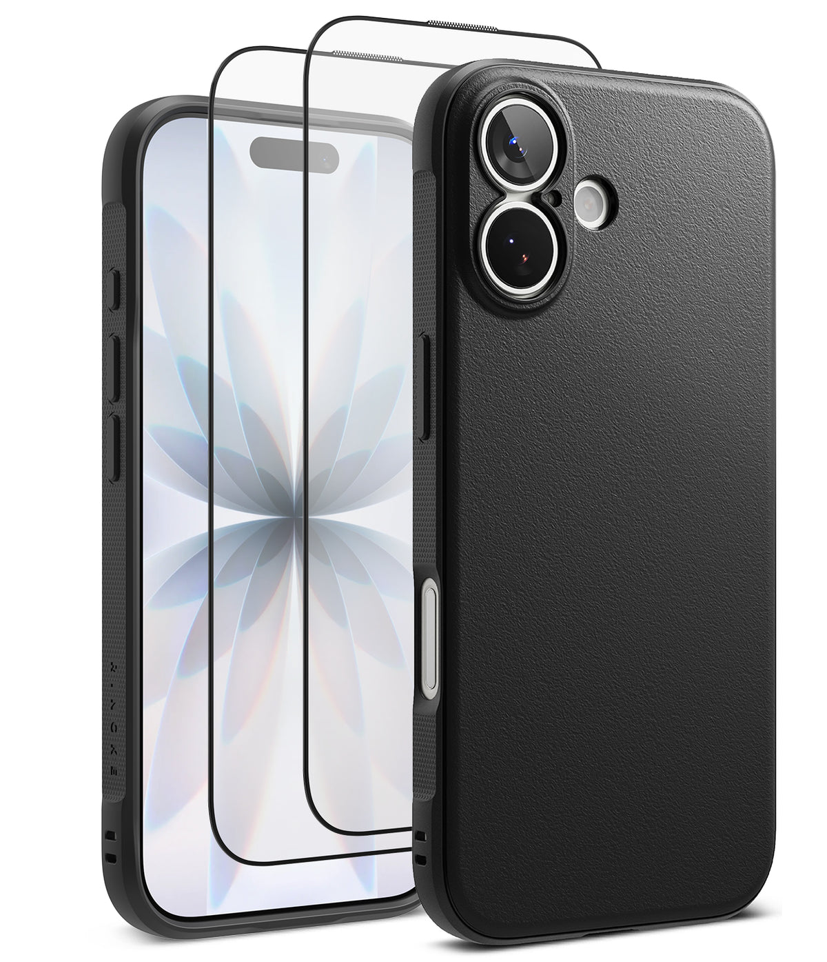 [Bundle] iPhone 17 | Onyx Magnetic - Black textured phone case and two glass screen protectors for iPhone 17.