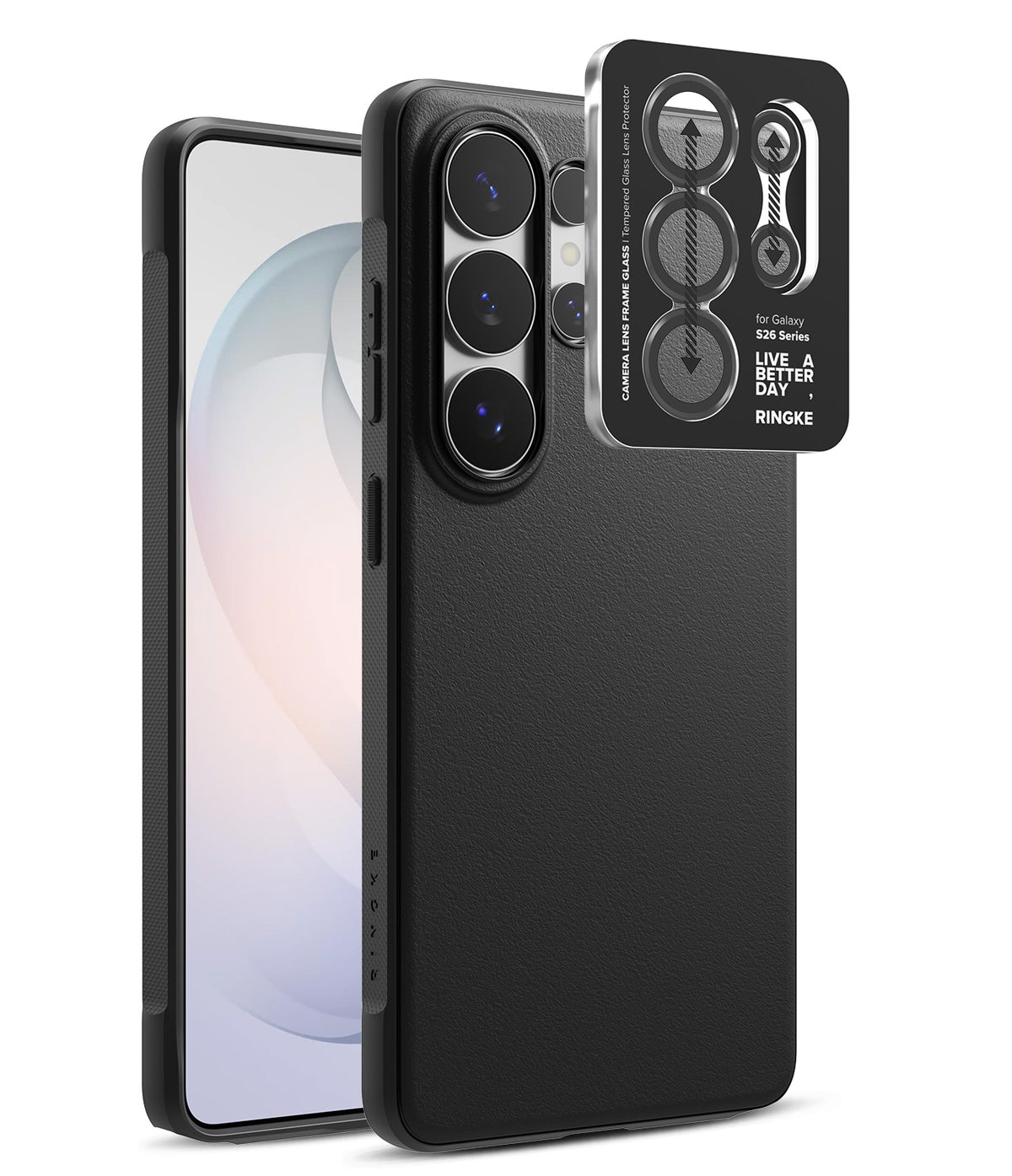 [Bundle] Galaxy S26 Ultra | Onyx - Galaxy S26 Ultra | Onyx - Black phone case and camera lens protector for Galaxy S26 Ultra on a white background.