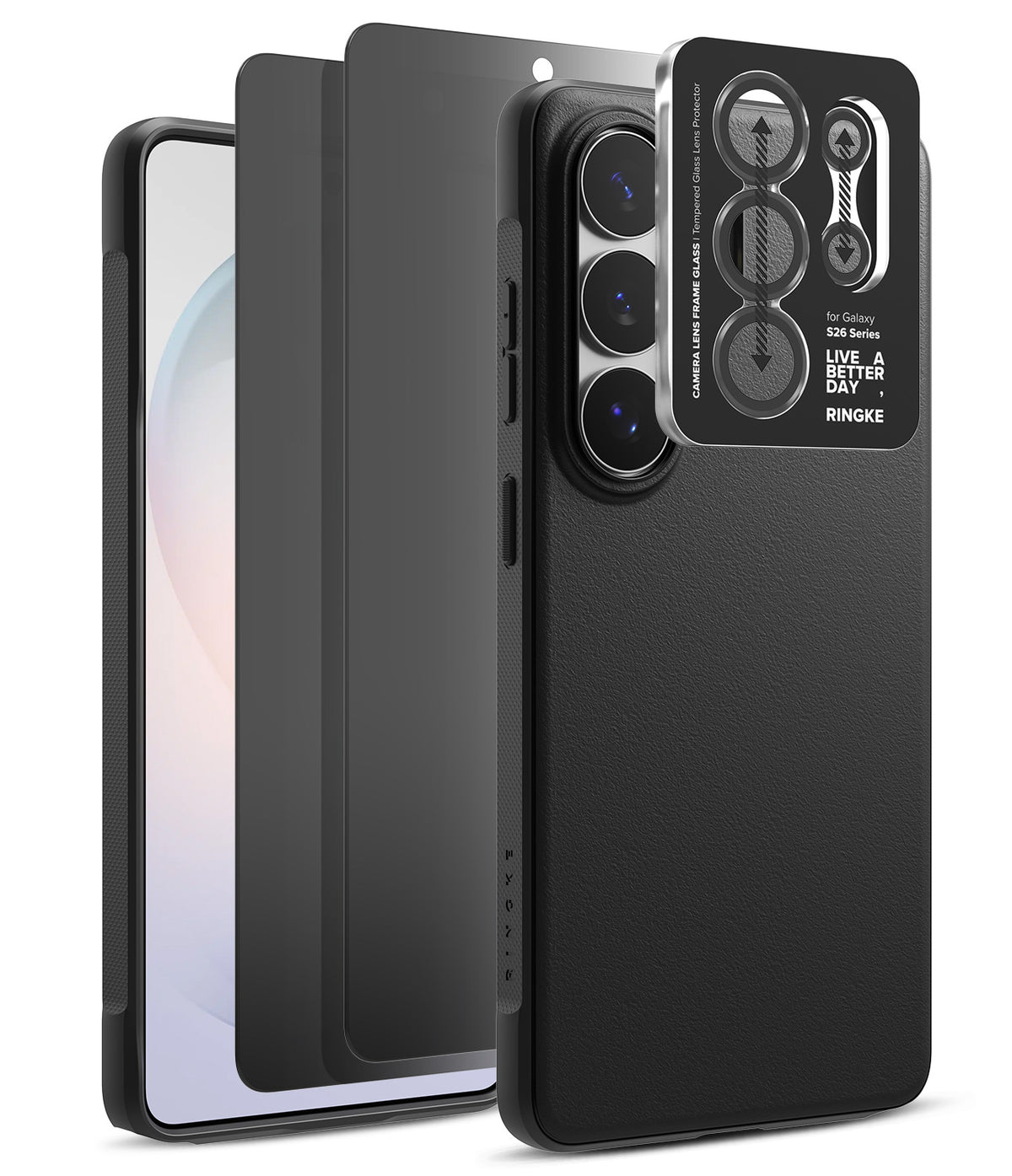 [Bundle] Galaxy S26 Ultra | Onyx - Black phone case with a camera lens protector and screen protector layers.