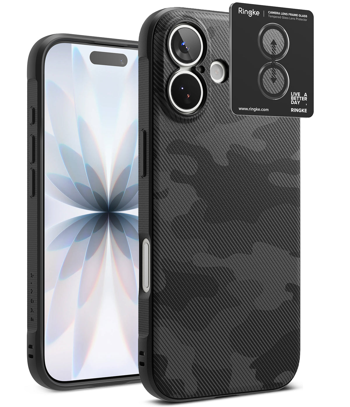 [Bundle] iPhone 17 | Onyx Magnetic - iPhone 17 | Onyx Magnetic - Black camo iPhone case with magnetic ring and matching camera lens protector packaging.