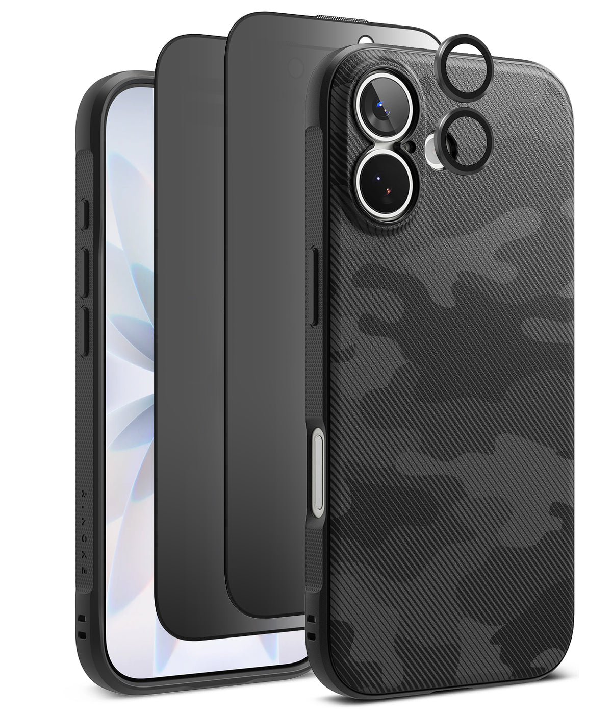 [Bundle] iPhone 17 | Onyx Magnetic - iPhone 17 case with camo pattern, screen protector, and camera lens covers.