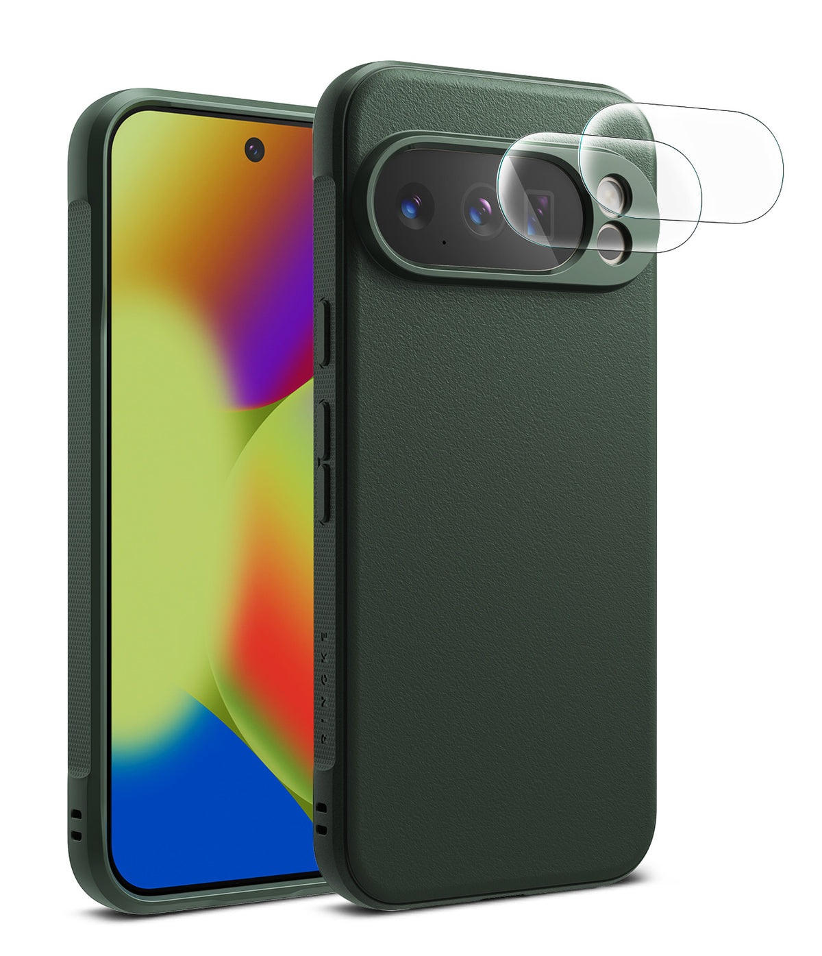 [Bundle] Google Pixel 10 Pro Case | Onyx - Google Pixel 10 Pro Case | Onyx - Dark green phone case with camera lens protectors floating above the rear camera bar.