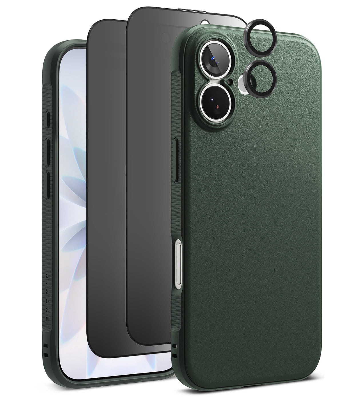 [Bundle] iPhone 17 | Onyx Magnetic - Dark green phone case, screen protector, and camera lens rings for iPhone 17.