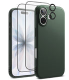 [Bundle] iPhone 17 | Onyx Magnetic - Dark green phone case, screen protector, and lens covers displayed against a white background.