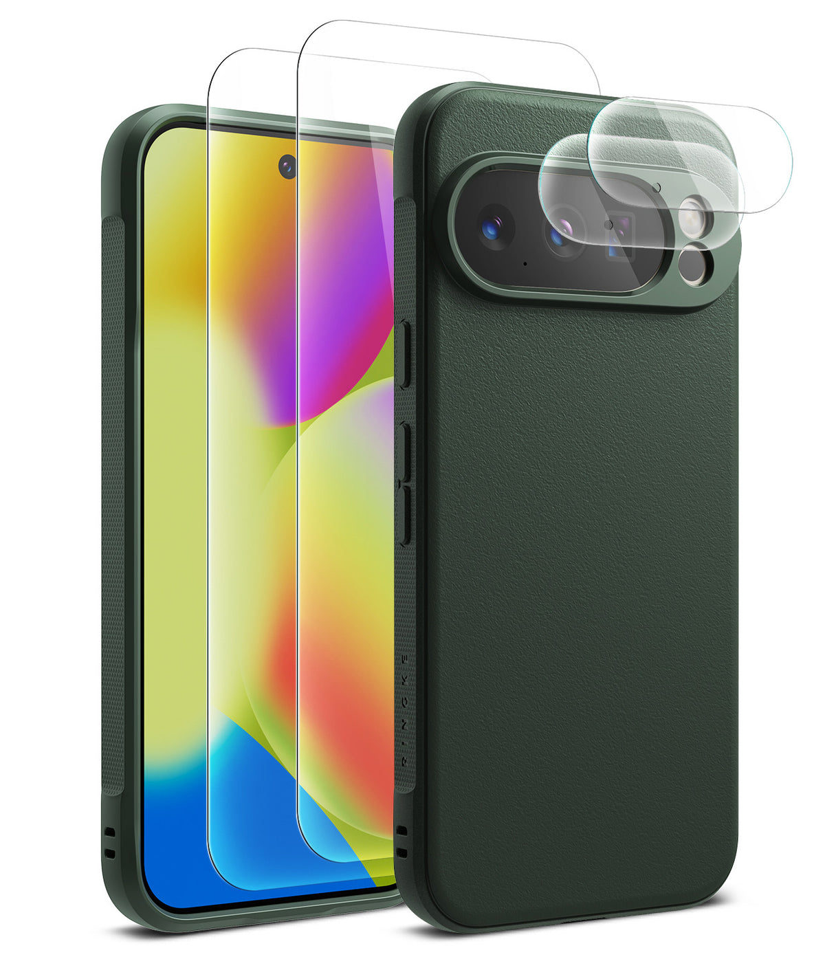 [Bundle] Google Pixel 10 Pro XL Case | Onyx - Google Pixel 10 Pro XL Case | Onyx - Dark green phone case with screen and camera lens protectors floating above.