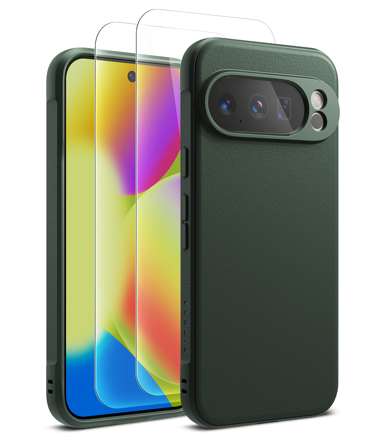 [Bundle] Google Pixel 10 Pro Case | Onyx - Bundle - Google Pixel 10 Pro dark green case and screen protector set shown from front and back angles.