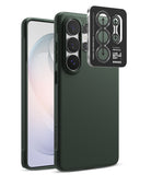 [Bundle] Galaxy S26 Ultra | Onyx - Dark green phone case with a matching camera lens protector frame floating above it.