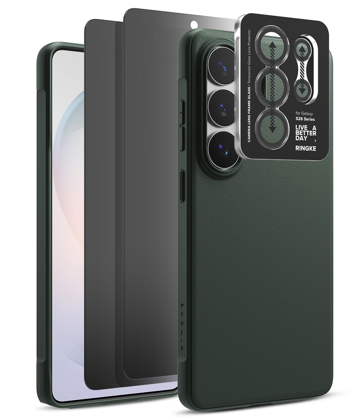 [Bundle] Galaxy S26 Ultra | Onyx - Green phone case, screen protector, and camera lens cover for Galaxy S26 Ultra.