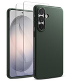 [Bundle] Galaxy S26 | Onyx - Galaxy S26 | Onyx - Dark green phone case and two screen protectors for a smartphone with a triple camera setup.
