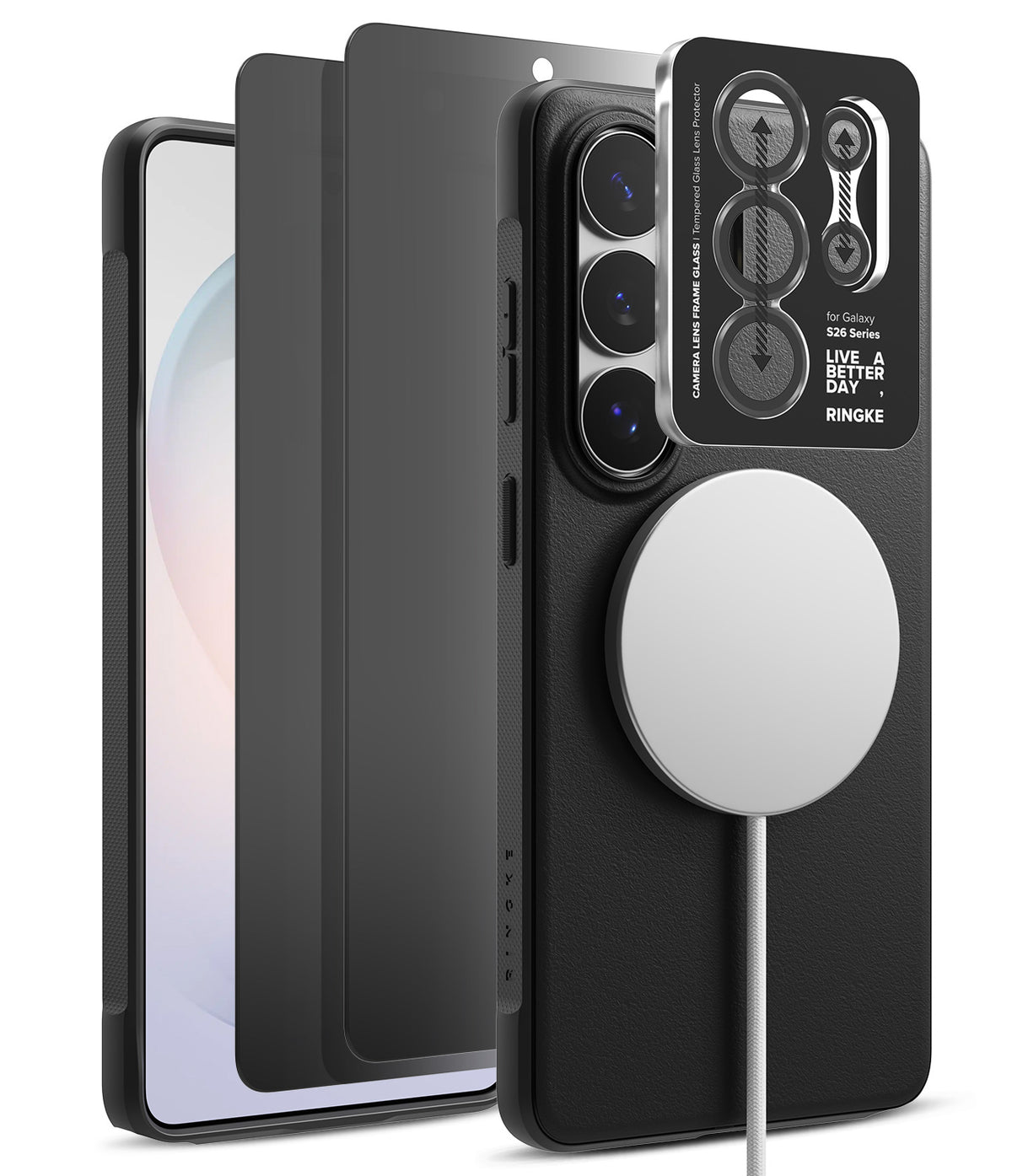 [Bundle] Galaxy S26 Ultra | Onyx Magnetic - Galaxy S26 Ultra | Onyx Magnetic - Black phone case with magnetic charger, screen protector, and camera lens cover.
