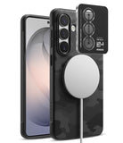 [Bundle] Galaxy S26 | Onyx Magnetic - Black camo phone case with magnetic charger and camera lens protector.