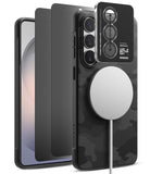 [Bundle] Galaxy S26 | Onyx Magnetic - Galaxy S26 | Onyx Magnetic - Black camo phone case with magnetic charger, screen protector, and camera lens cover.