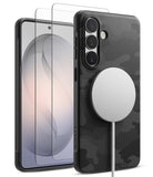 [Bundle] Galaxy S26 | Onyx Magnetic - Black camo phone case with magnetic charger and two screen protectors.