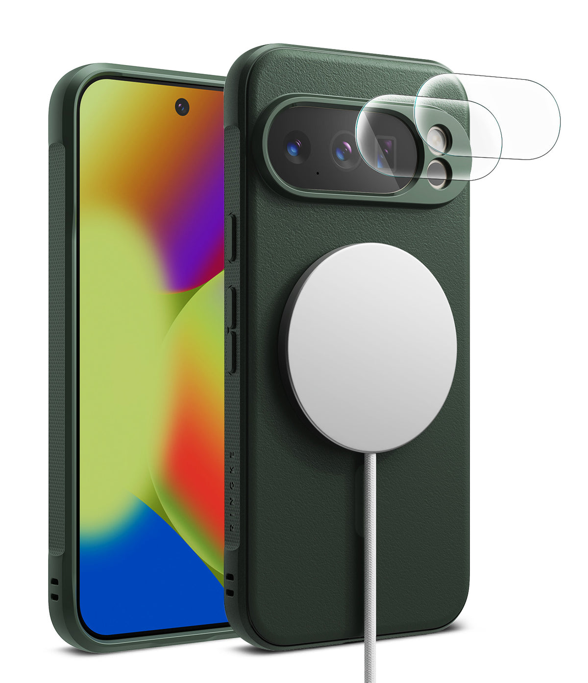 [Bundle] Google Pixel 10 Pro Case | Onyx Magnetic - Google Pixel 10 Pro Case | Onyx Magnetic - Dark green phone case with magnetic charger and camera lens protectors.