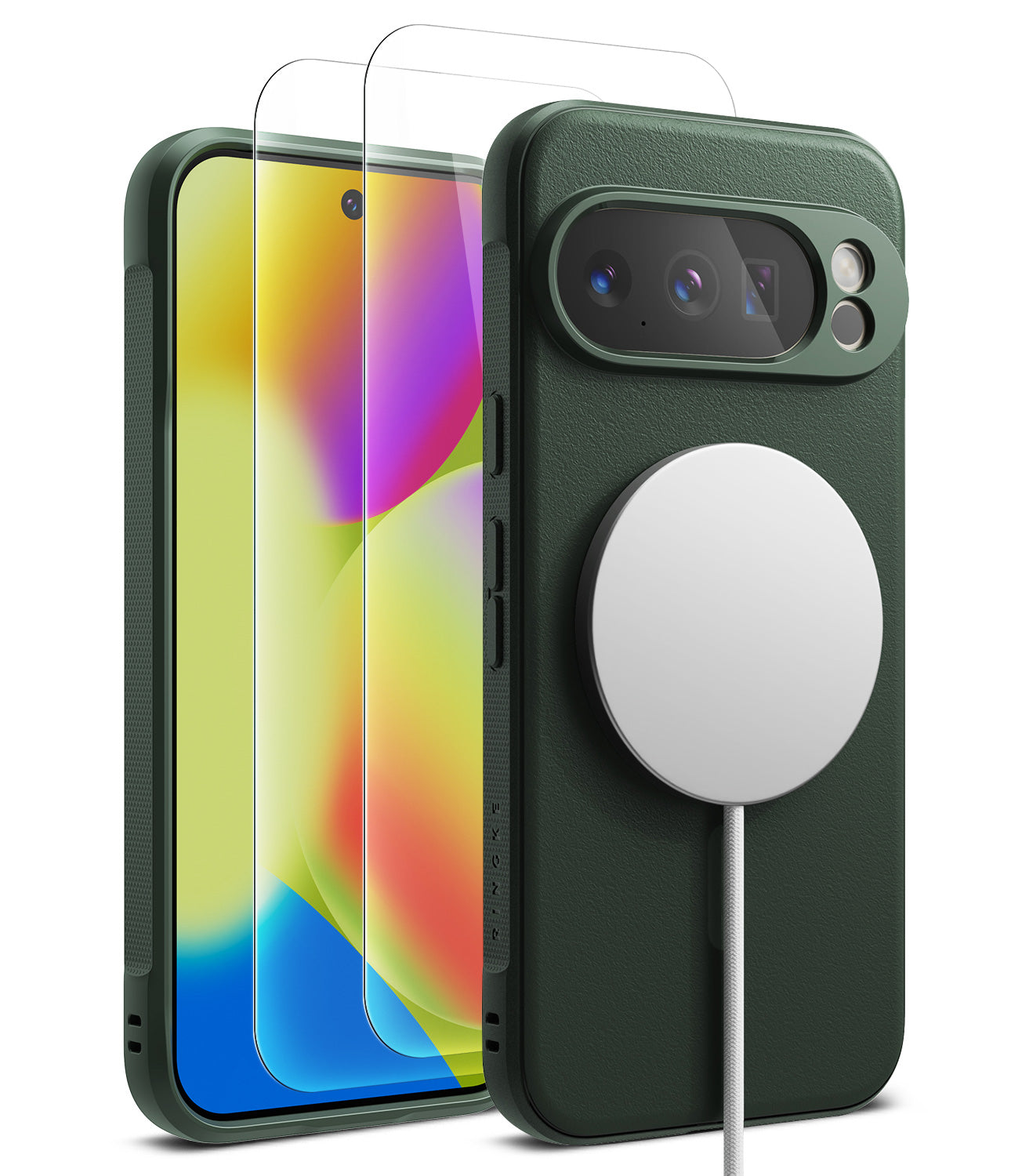 [Bundle] Google Pixel 10 Pro Case | Onyx Magnetic - Google Pixel 10 Pro Case | Onyx Magnetic - Dark green phone case with magnetic charger and two screen protectors.