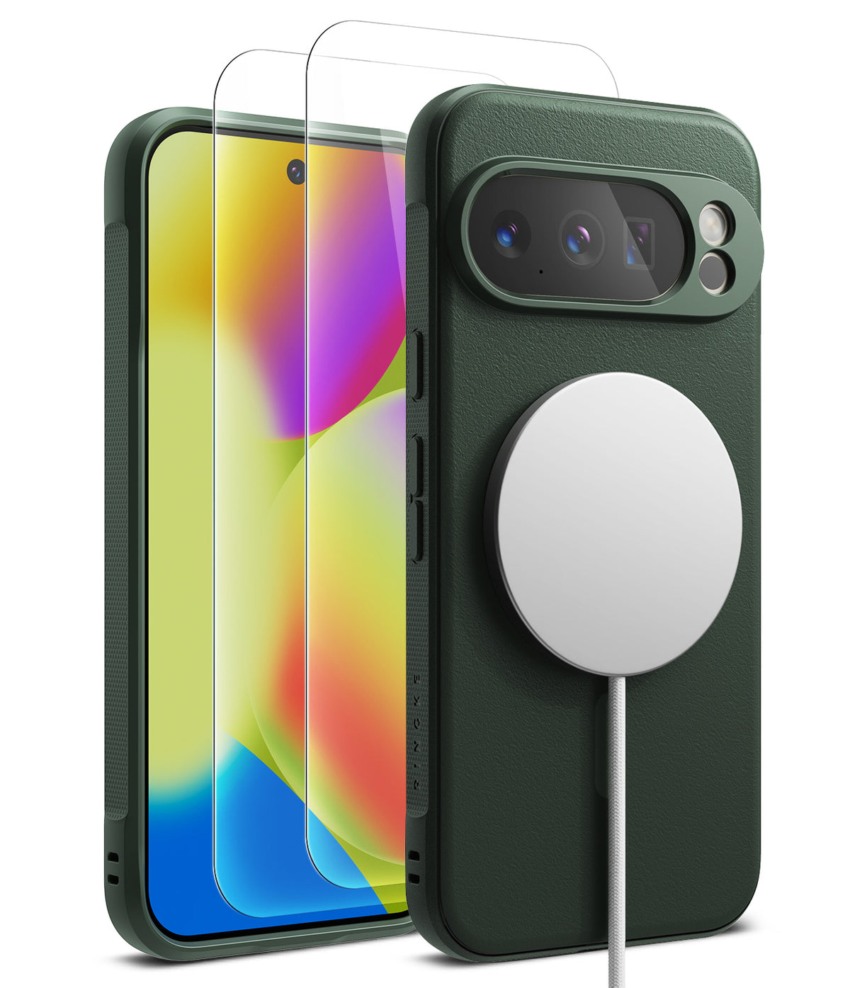 [Bundle] Google Pixel 10 Pro Case | Onyx Magnetic - Google Pixel 10 Pro Case | Onyx Magnetic - Dark green phone case with magnetic charger and two screen protectors.