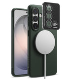 [Bundle] Galaxy S26 | Onyx Magnetic - Galaxy S26 | Onyx Magnetic - Green phone case with magnetic charger and camera lens protector on a white background.
