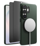 [Bundle] Galaxy S26 Ultra | Onyx Magnetic - Galaxy S26 Ultra | Onyx Magnetic - Dark green phone case with magnetic charger attached and screen protector layers.
