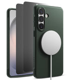 [Bundle] Galaxy S26 | Onyx Magnetic - Dark green phone case with a white magnetic charger attached to the back.
