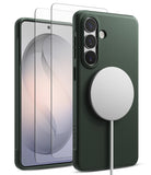 [Bundle] Galaxy S26 | Onyx Magnetic - Green phone case with magnetic charger attached and two glass screen protectors.