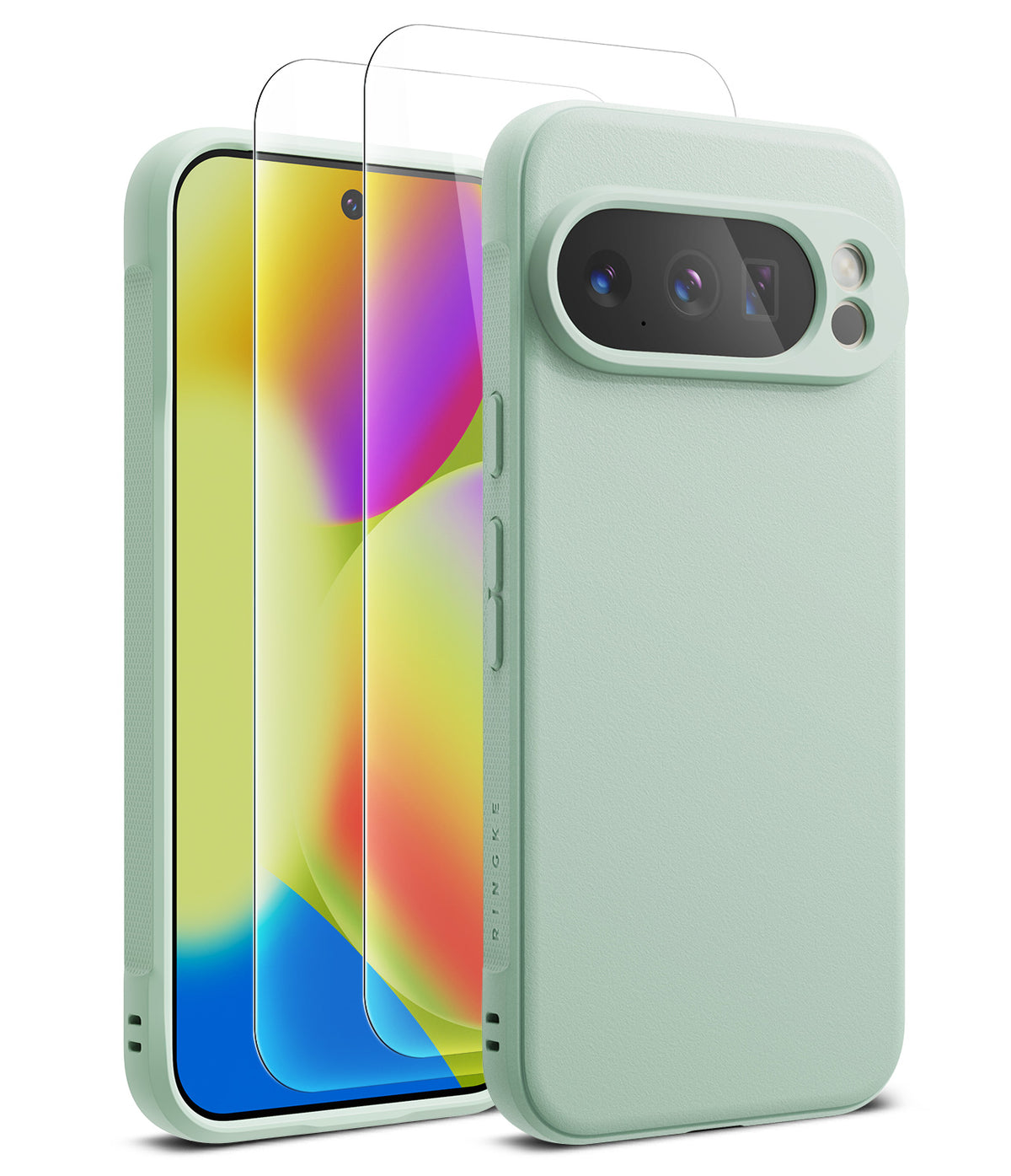 [Bundle] Google Pixel 10 Pro Case | Onyx - Bundle - Google Pixel 10 Pro mint green case and two tempered glass screen protectors displayed against a white background.