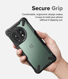 OnePlus 11 5G Case | Fusion-X - Hand holding a green OnePlus 11 in a black protective Fusion-X case with a secure grip.